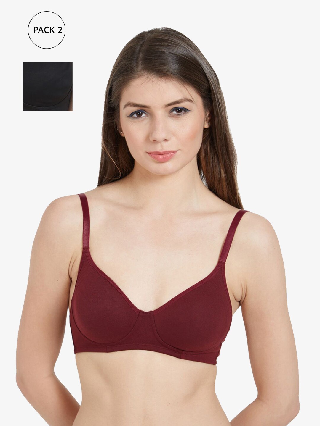 

Soie Multi Pack of 2 Semi Coverage Non Padded Non Wired Bra With Detachable Straps