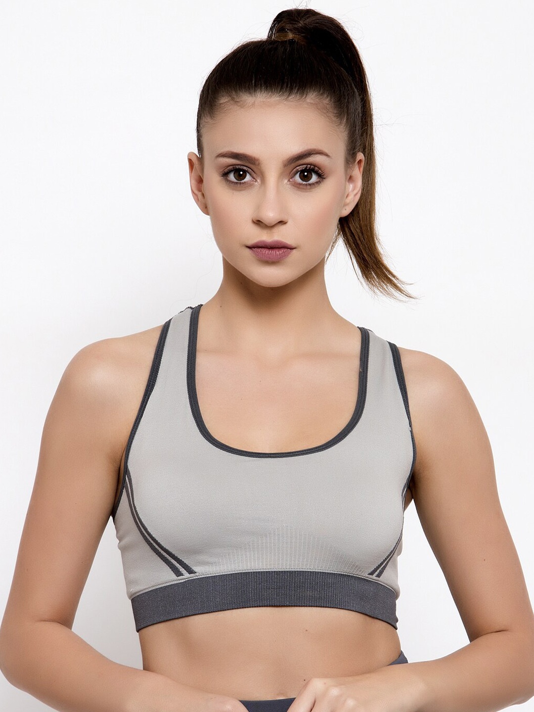 

Friskers Grey & Black Workout Bra Full Coverage Lightly Padded - O-3606-04-F