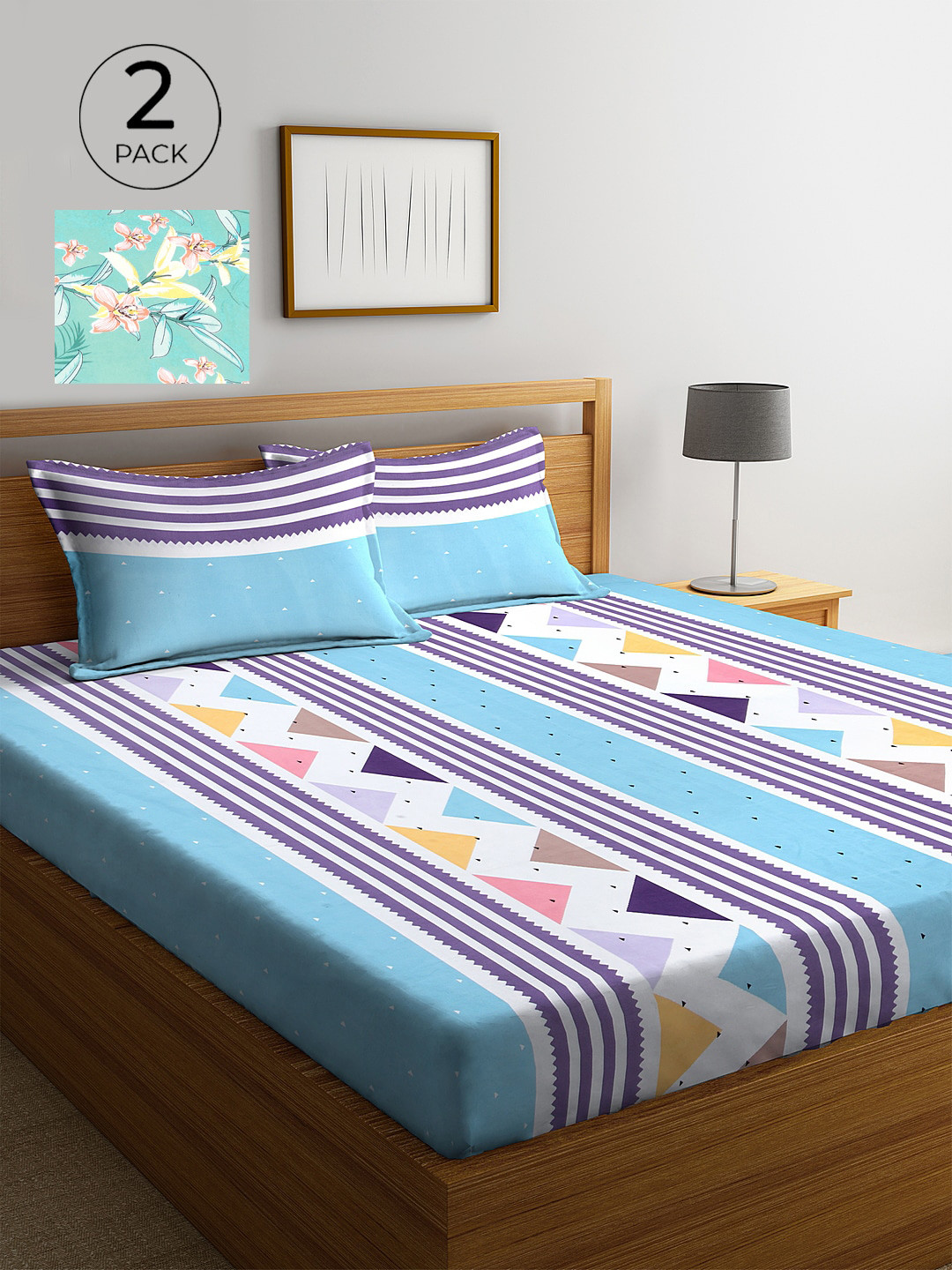 

KLOTTHE Multi Geometric 210 TC 2 King Bedsheet with 4 Pillow Covers