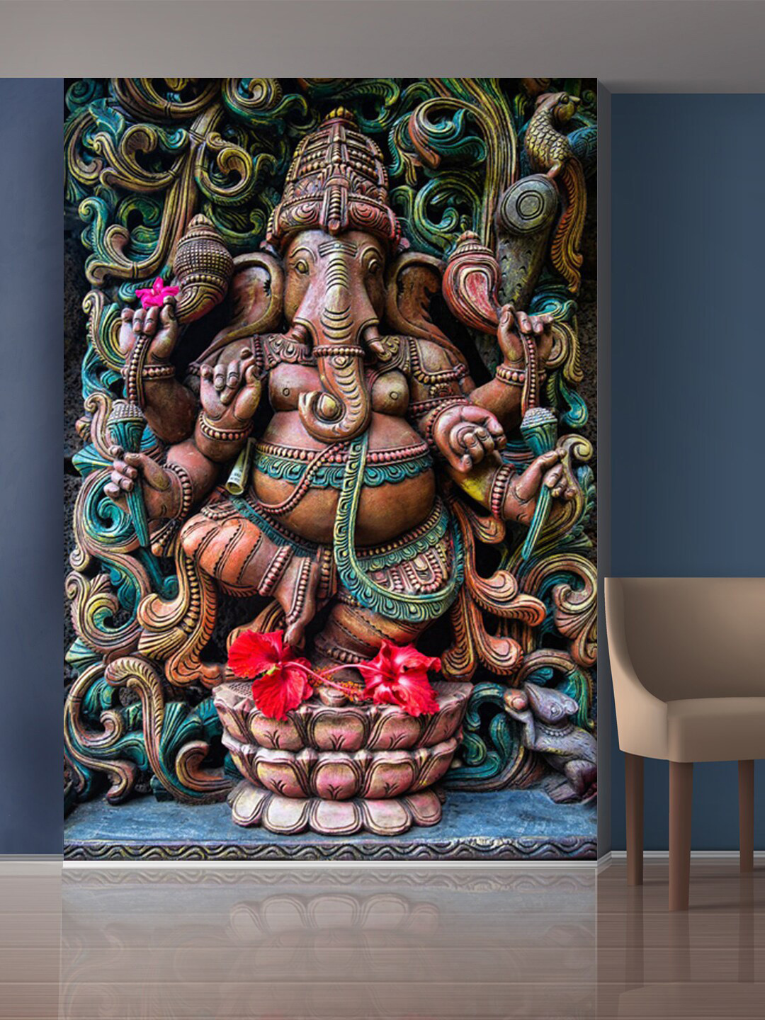 

999Store Red & Green Lord Ganesha Mural Self-Adhesive Wallpaper