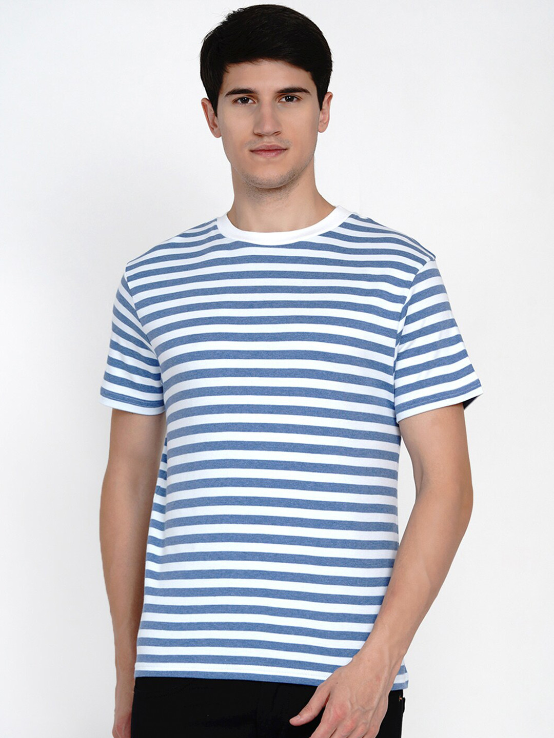 

berrytree Men Blue & White Striped Slim Fit Sustainable T-shirt