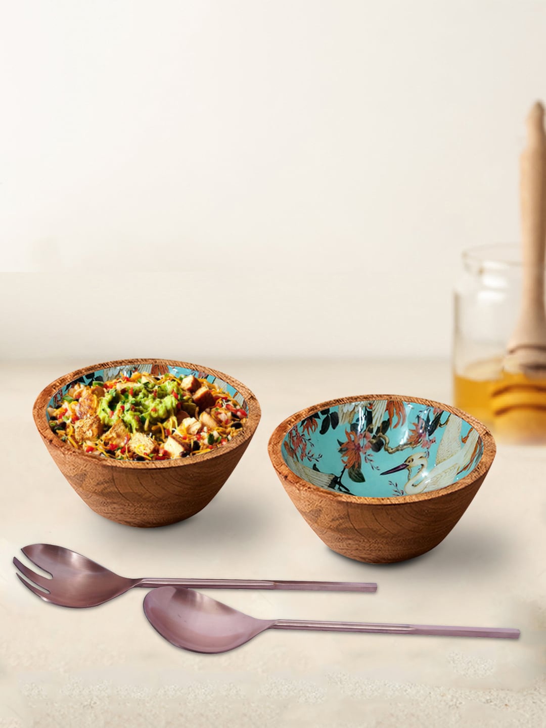 

nestroots Set of 4 Brown & Green Printed Bowls and Servers