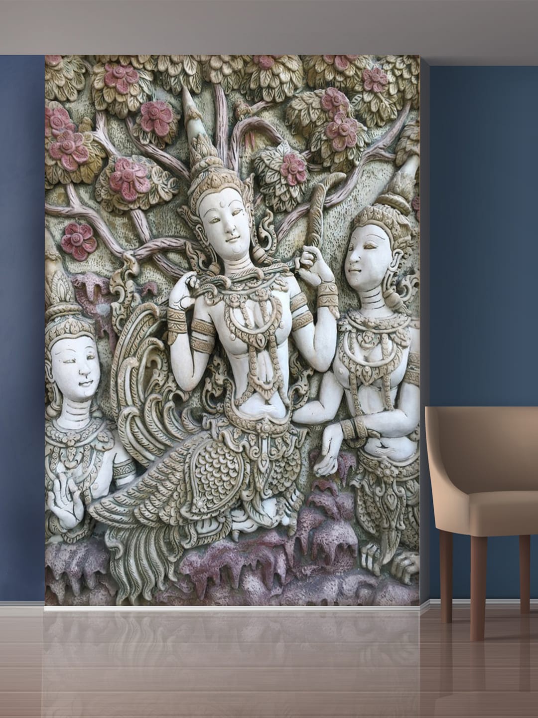 

999Store White & Violet Sitting Statue Mural Wallpaper