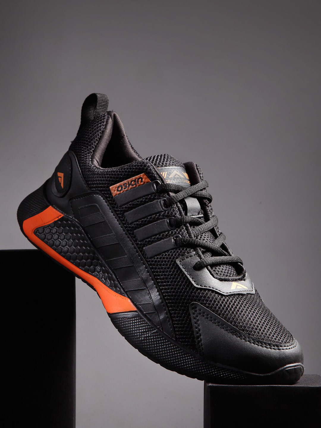 

ASIAN Men Black Mesh Running Shoes