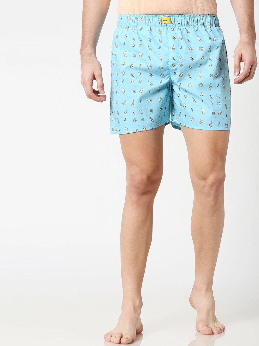 

Bewakoof Men Blue & Yellow Printed Pure Cotton Knitted Boxer