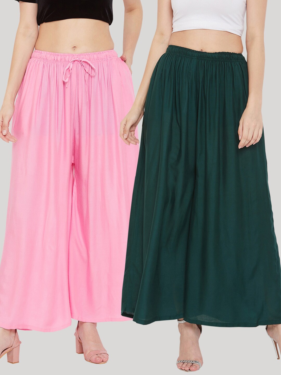 

Clora Creation Women Pack Of 2 Pink & Green Knitted Ethnic Palazzos