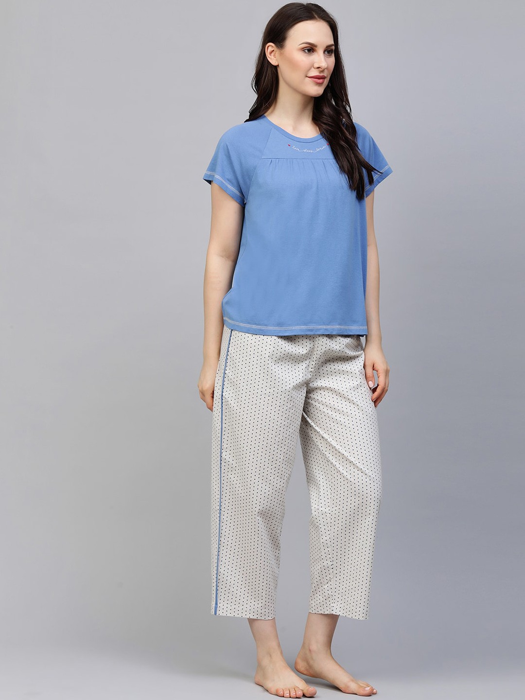 

Chemistry Women Blue & Beige Pure Cotton Night Suit