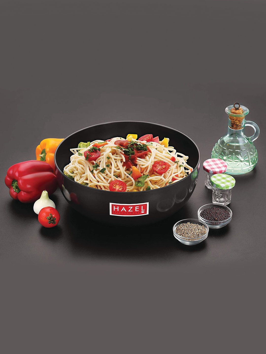 

HAZEL Black Solid Hard Anodised Deep Aluminium Frying Tasla Kadhai