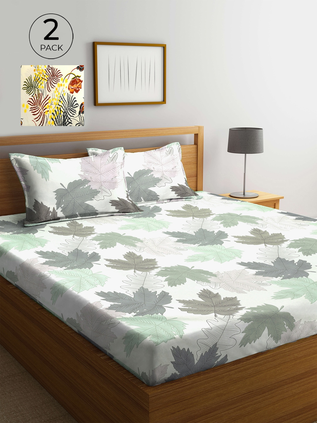 

KLOTTHE Floral 210 TC 2 King Bedsheet with 4 Pillow Covers, White