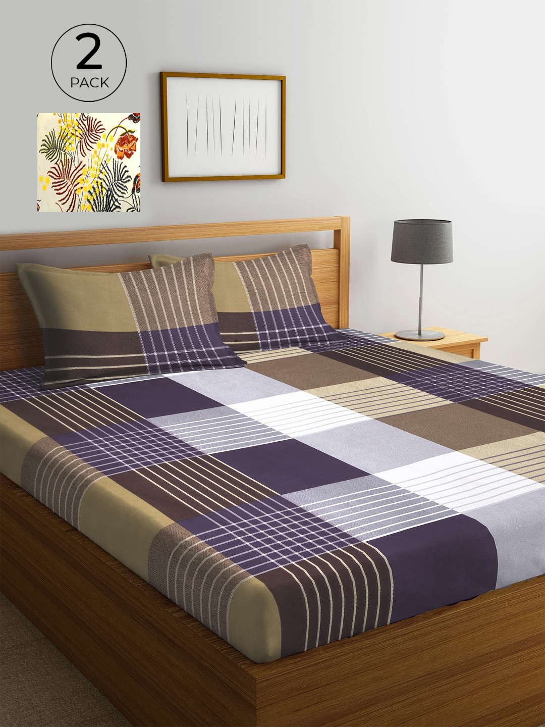 

KLOTTHE Multicolor Geometric 210 TC Poly Cotton 2 King Size Double Bedsheet Set, Multi