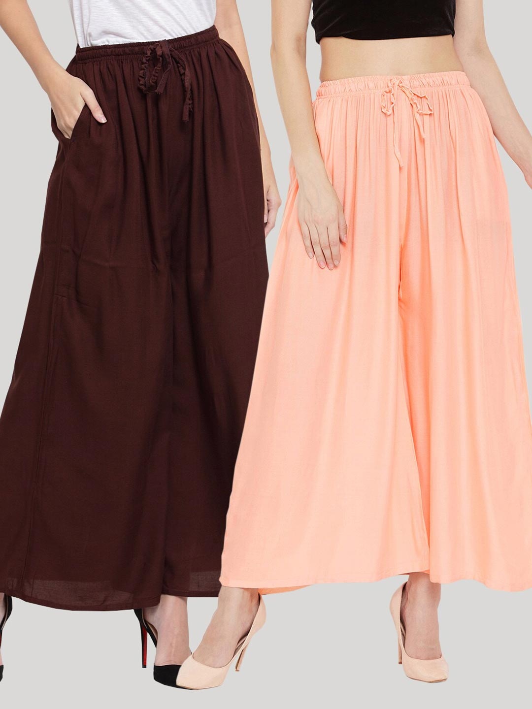 

Clora Creation Women Brown & Peach-Coloured 2 Knitted Ethnic Palazzos