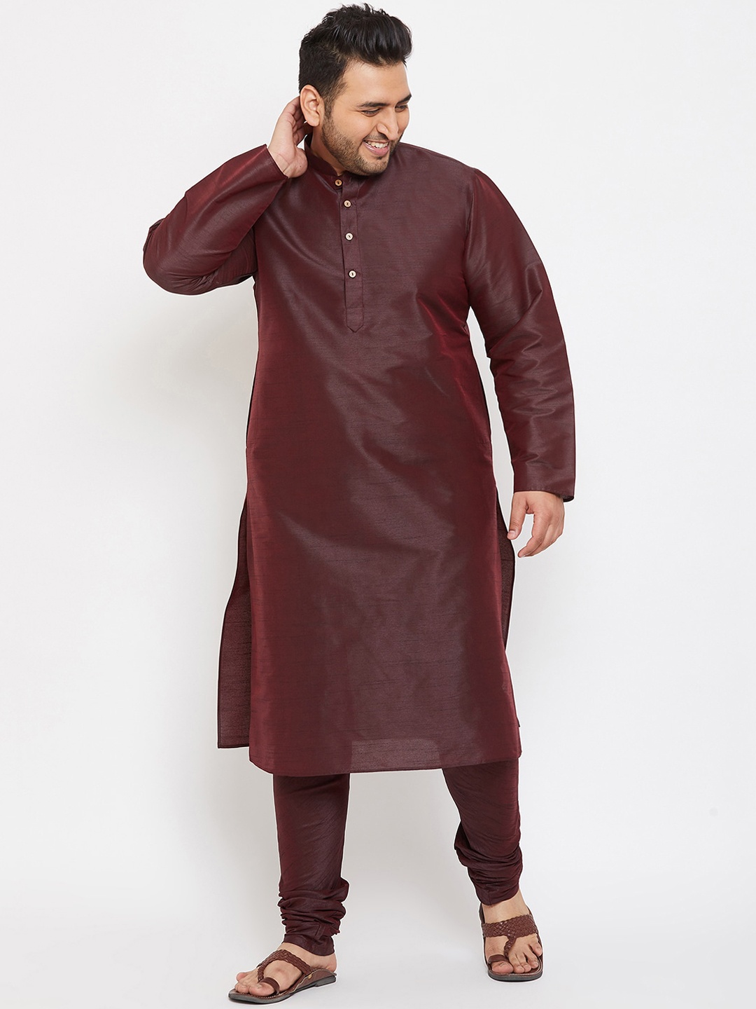 

VASTRAMAY Men Burgundy Kurta with Pyjamas