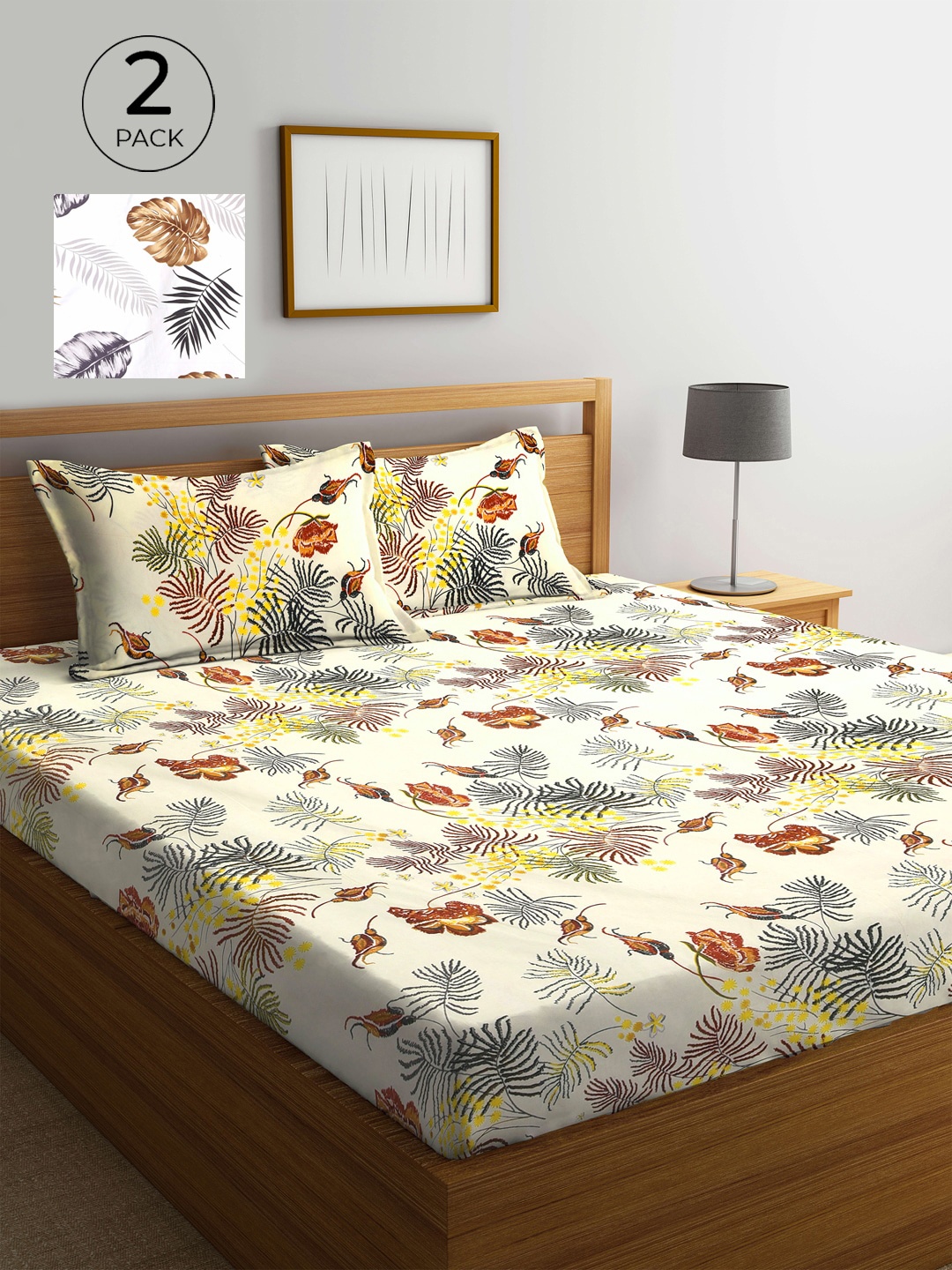 

KLOTTHE Multicolor Floral 210 TC Poly Cotton 2 King Size Double Bedsheet Set, Multi