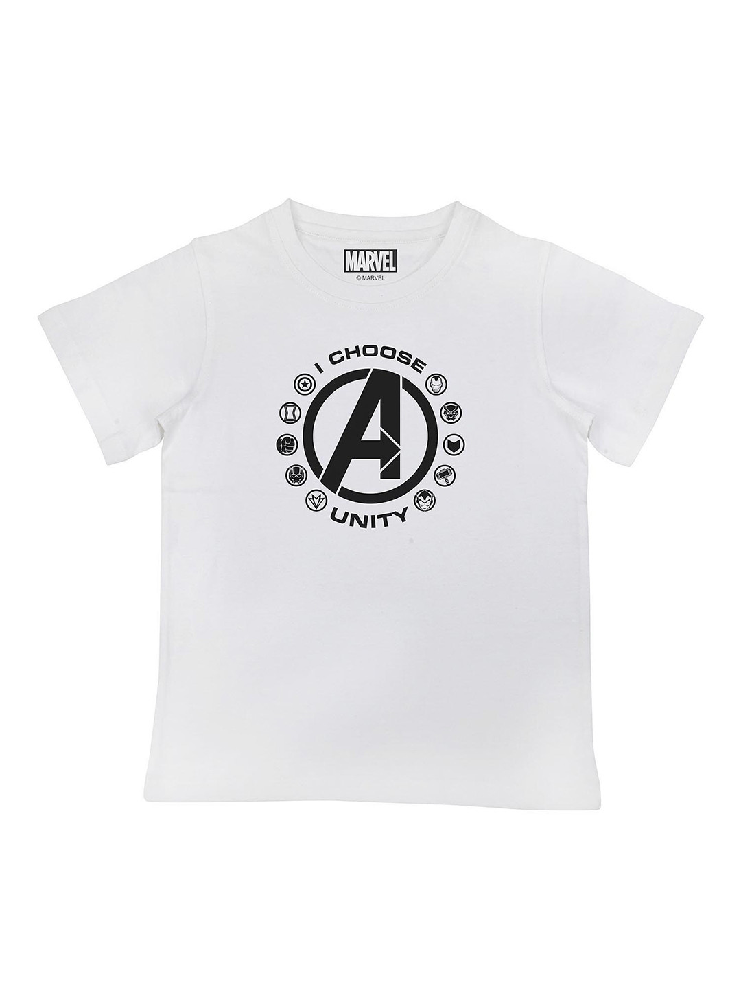 

Marvel by Wear Your Mind Boys White Black Avengers Printed Cotton Pure Cotton T-shirt