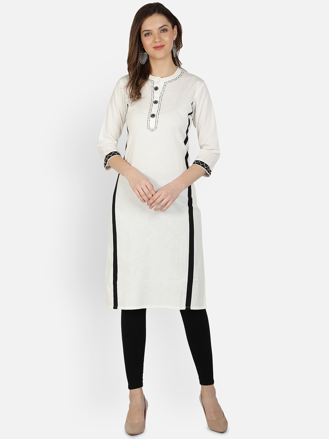 

Dipsha Women White Geometric Thread Work Kurta