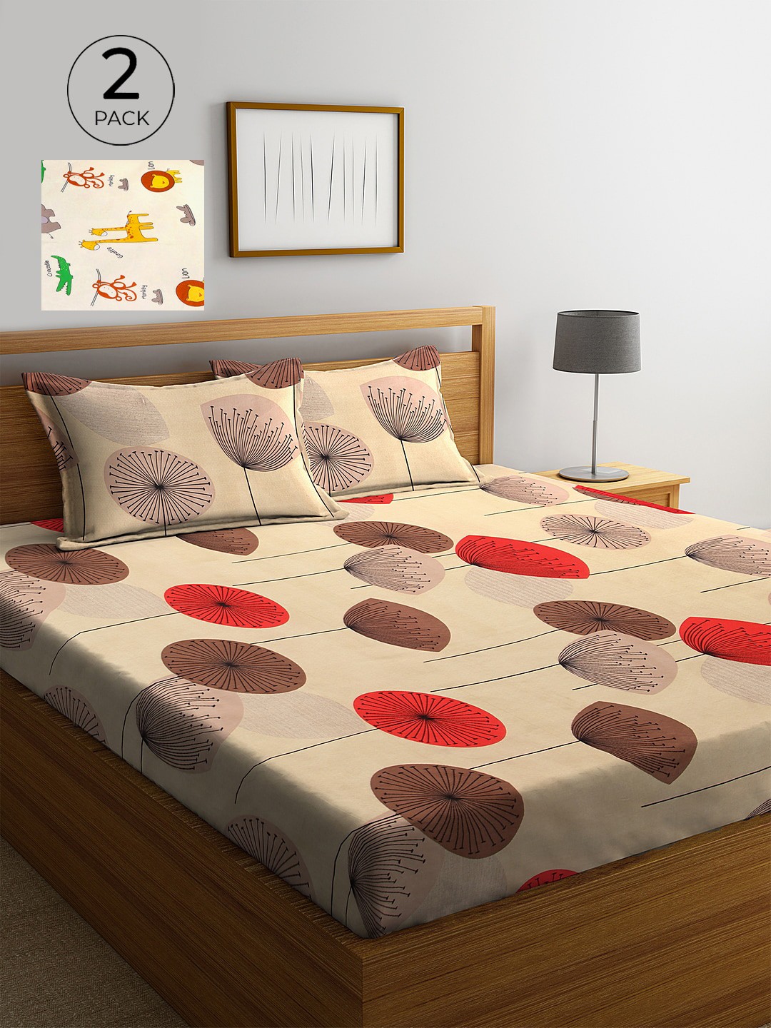 

KLOTTHE 210 TC 2 King Bedsheet with 4 Pillow Covers, Beige