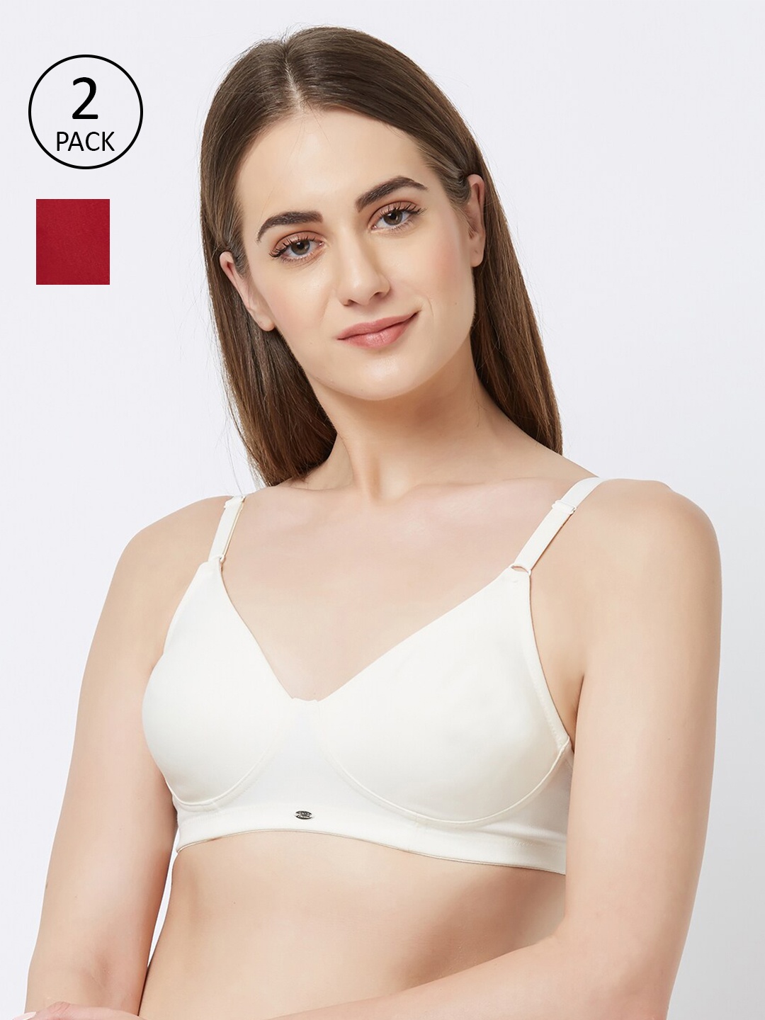 Soie Off White & Maroon Full Coverage T-shirt Bra