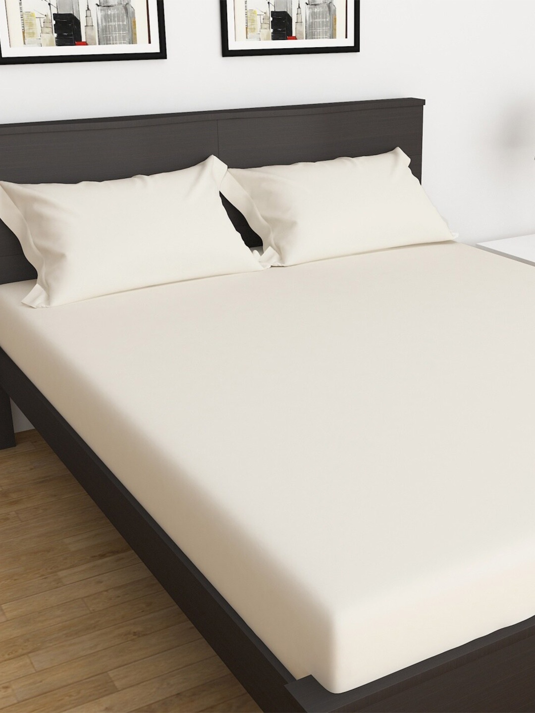 

Home Centre 154 TC Marshmallow Solid Set of 3-Piece Double Bedsheet, White