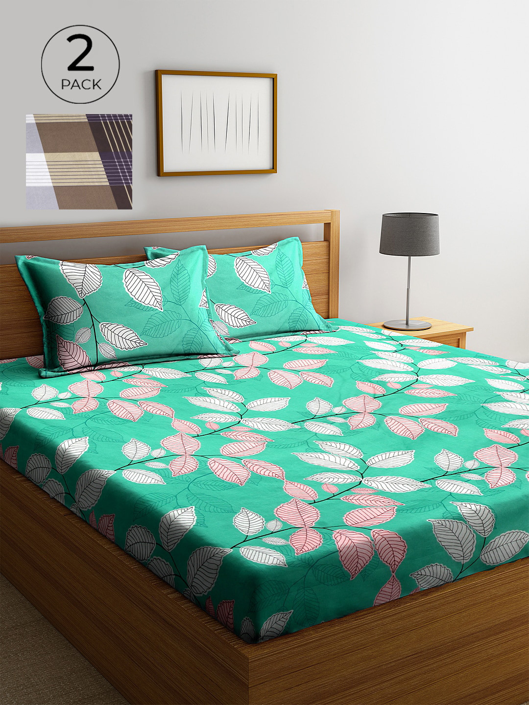 

KLOTTHE Green & Pink Floral 210 TC 2 King Bedsheet with 4 Pillow Covers