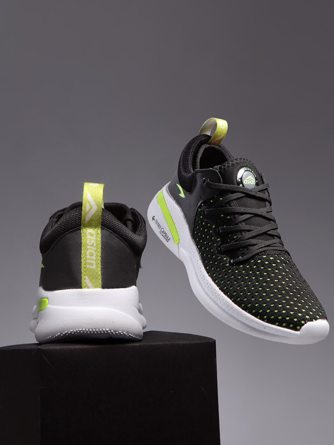

ASIAN Men Black Mesh Running Sports Shoes