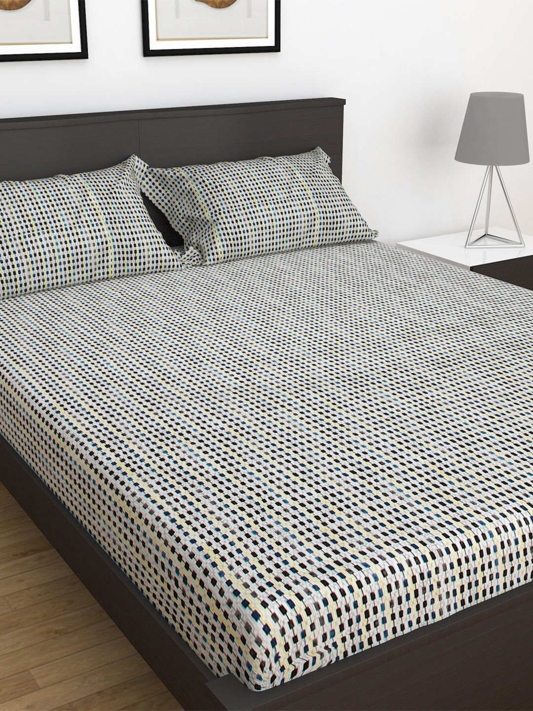 

Home Centre Medley Printed 150 TC 3-Piece Double Bedsheet Set, Grey