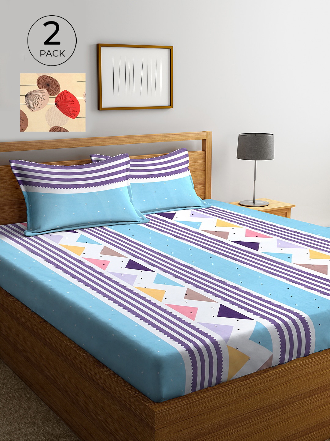 

KLOTTHE 210 TC 2 King Bedsheet with 4 Pillow Covers, Turquoise blue