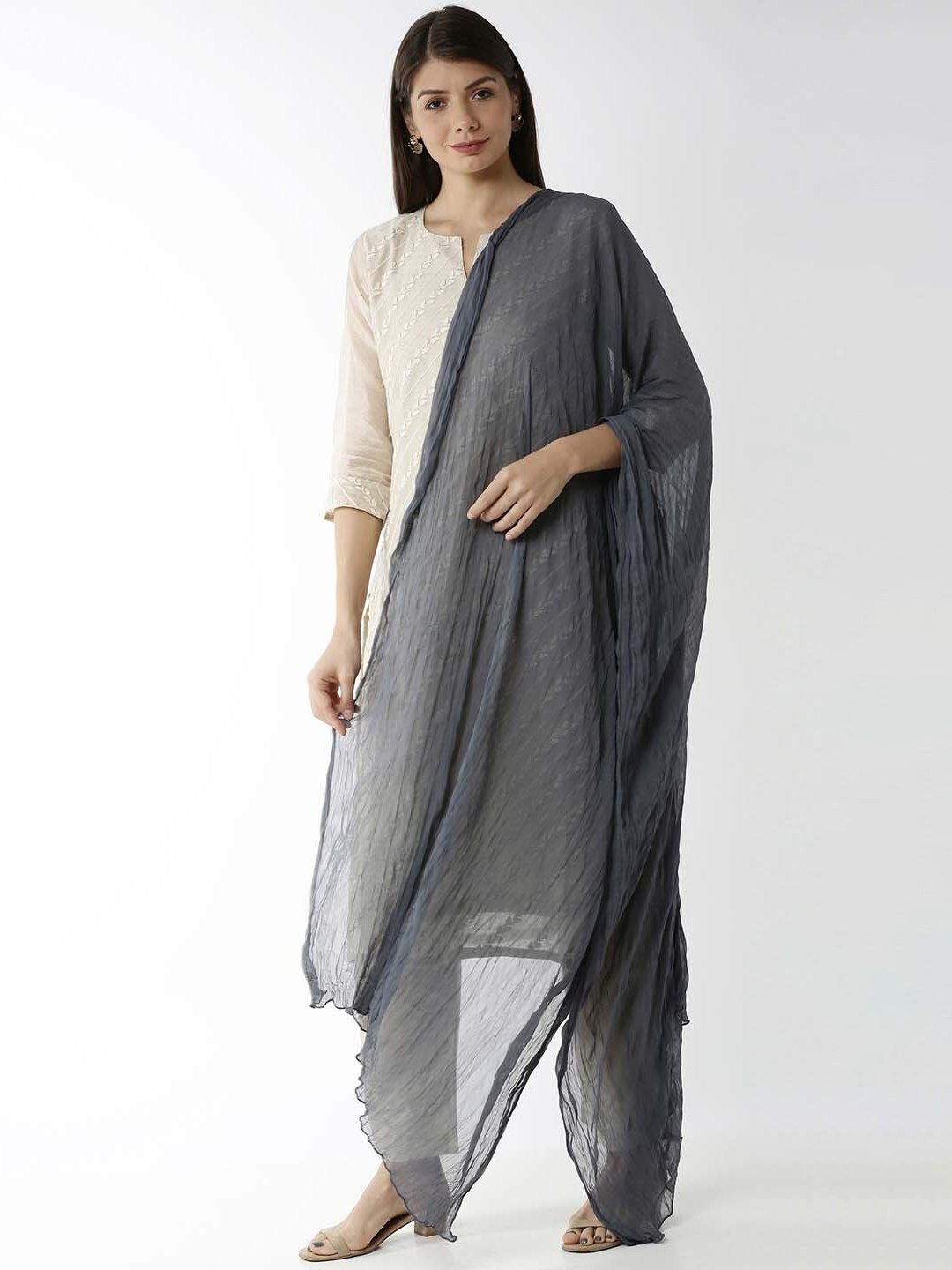 

Soch Women Grey Solid Pure Chiffon Dupatta