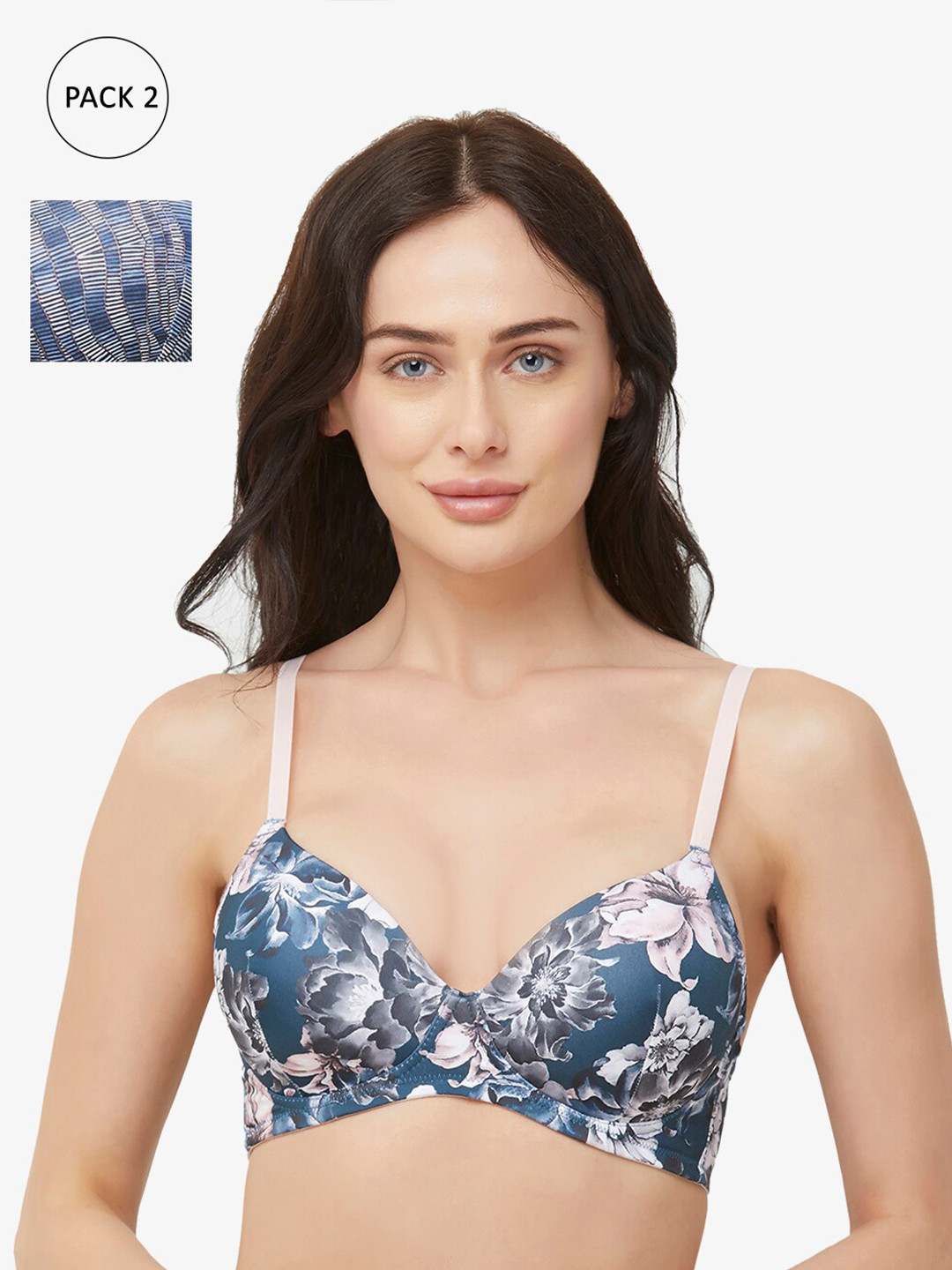 

Soie Blue Set of 2 Abstract Printed Everyday Bras- Full Coverage Lightly Padded