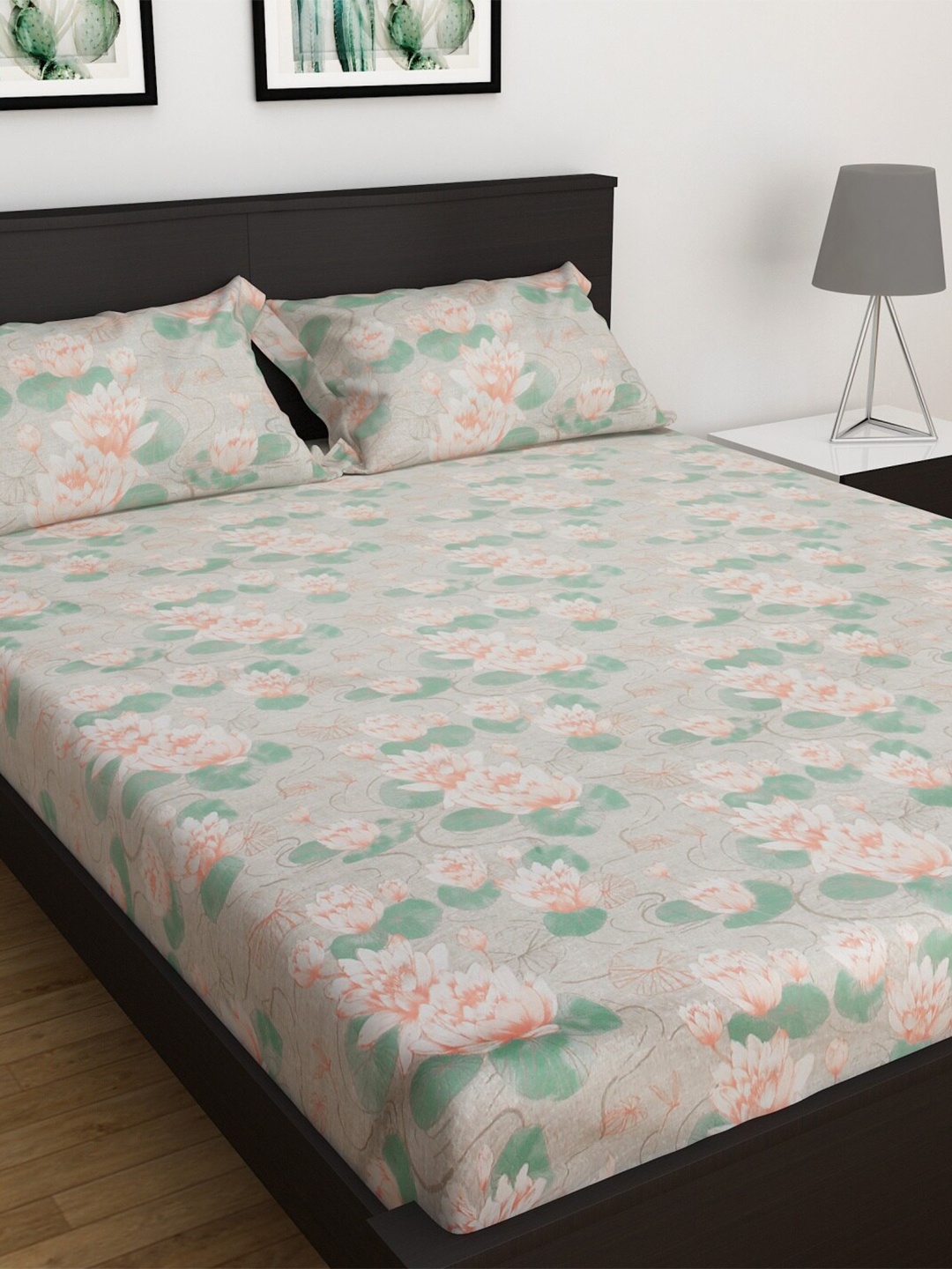 

Home Centre Medley Austine Floral Print 3-Piece Double Bedsheet Set, Grey