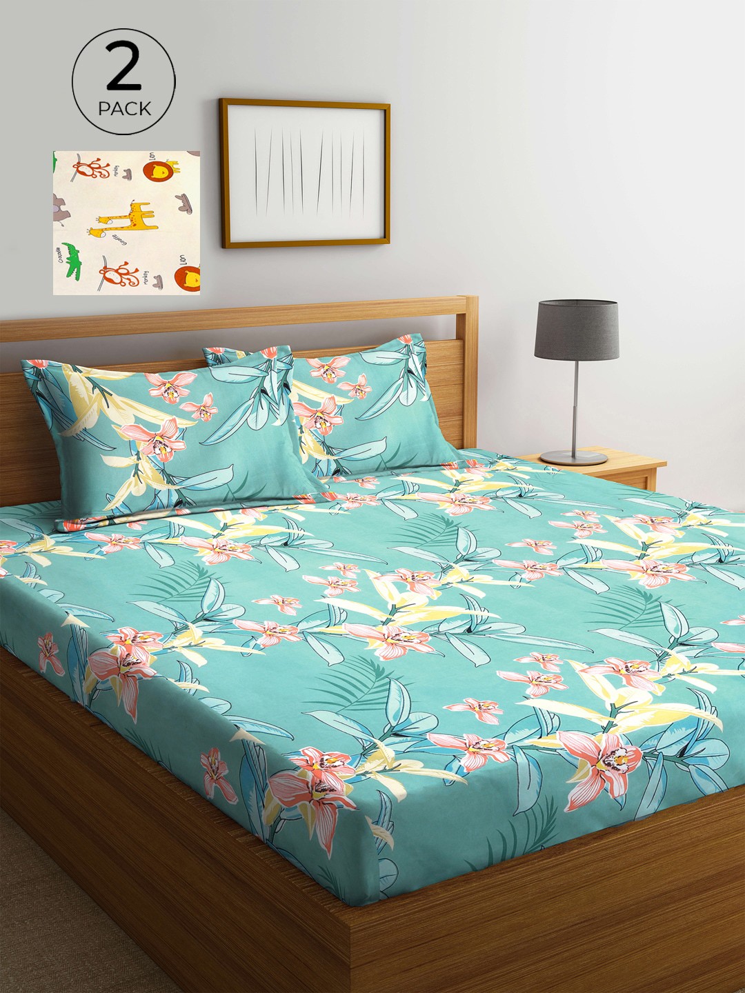 

KLOTTHE Multicolor Floral 210 TC Poly Cotton 2 King Size Double Bedsheet Set, Multi
