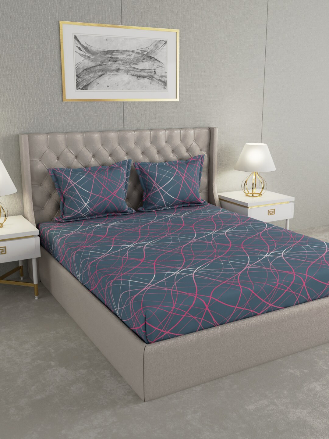 

Raymond Home Grey & Pink 120 TC Queen Bedsheet with 2 Pillow Covers