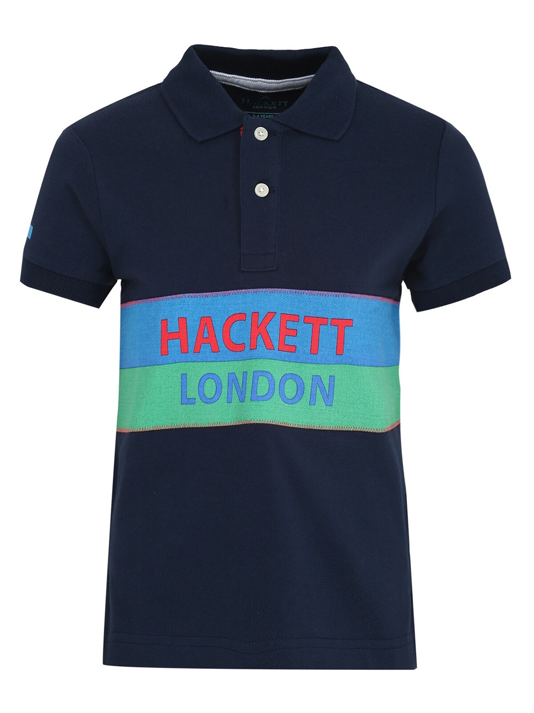 

HACKETT LONDON Boys Navy Blue Brand Logo Printed Polo Collar T-shirt