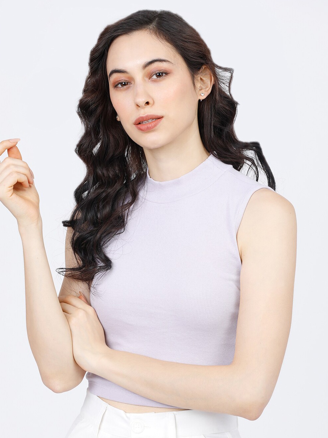 

Tokyo Talkies Women Lavender High Neck T-shirt