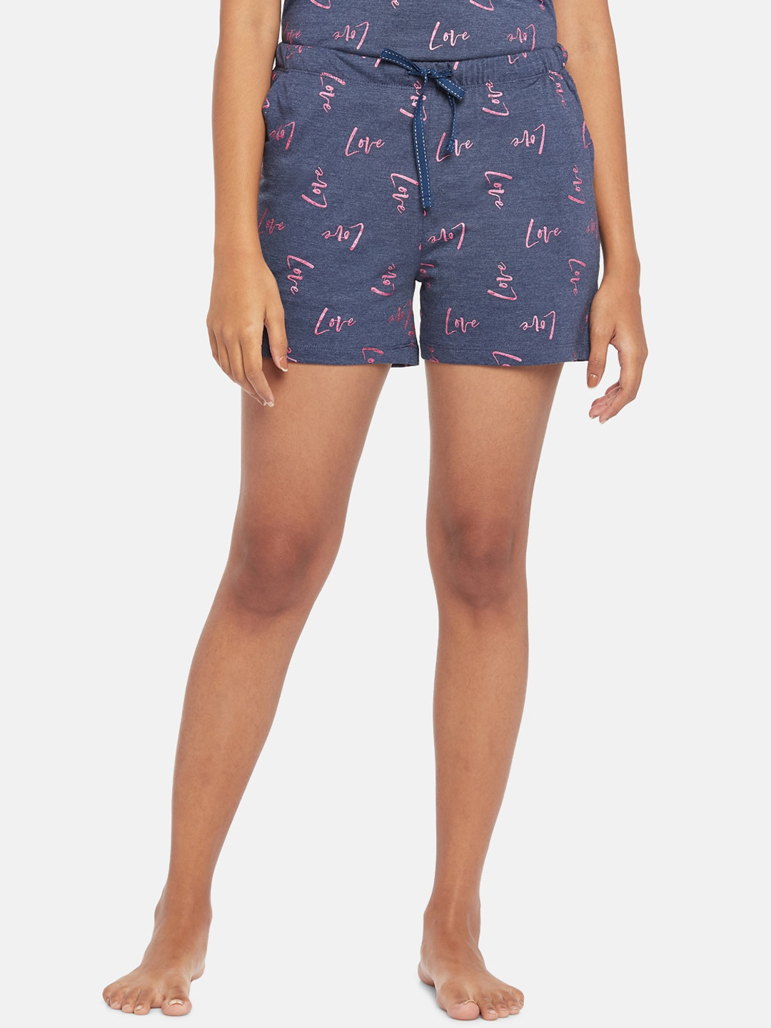 

Dreamz by Pantaloons Women Navy Blue Printed Mid-Rise Regular Shorts