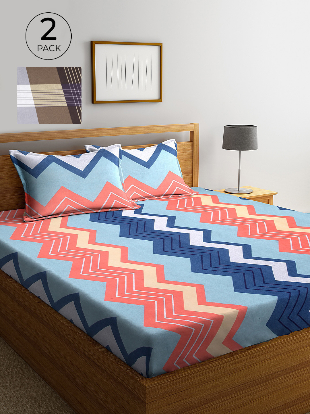 

KLOTTHE Set Of 2 Printed 210 TC King Bedsheets With 4 Pillow Covers, Peach
