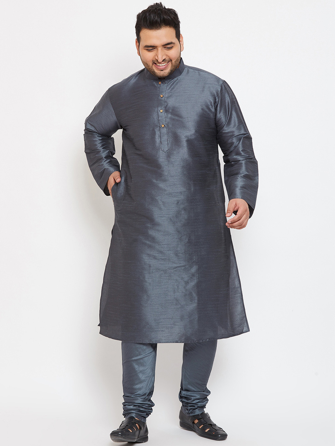 

VASTRAMAY Men Steel Grey Kurta With Churidar
