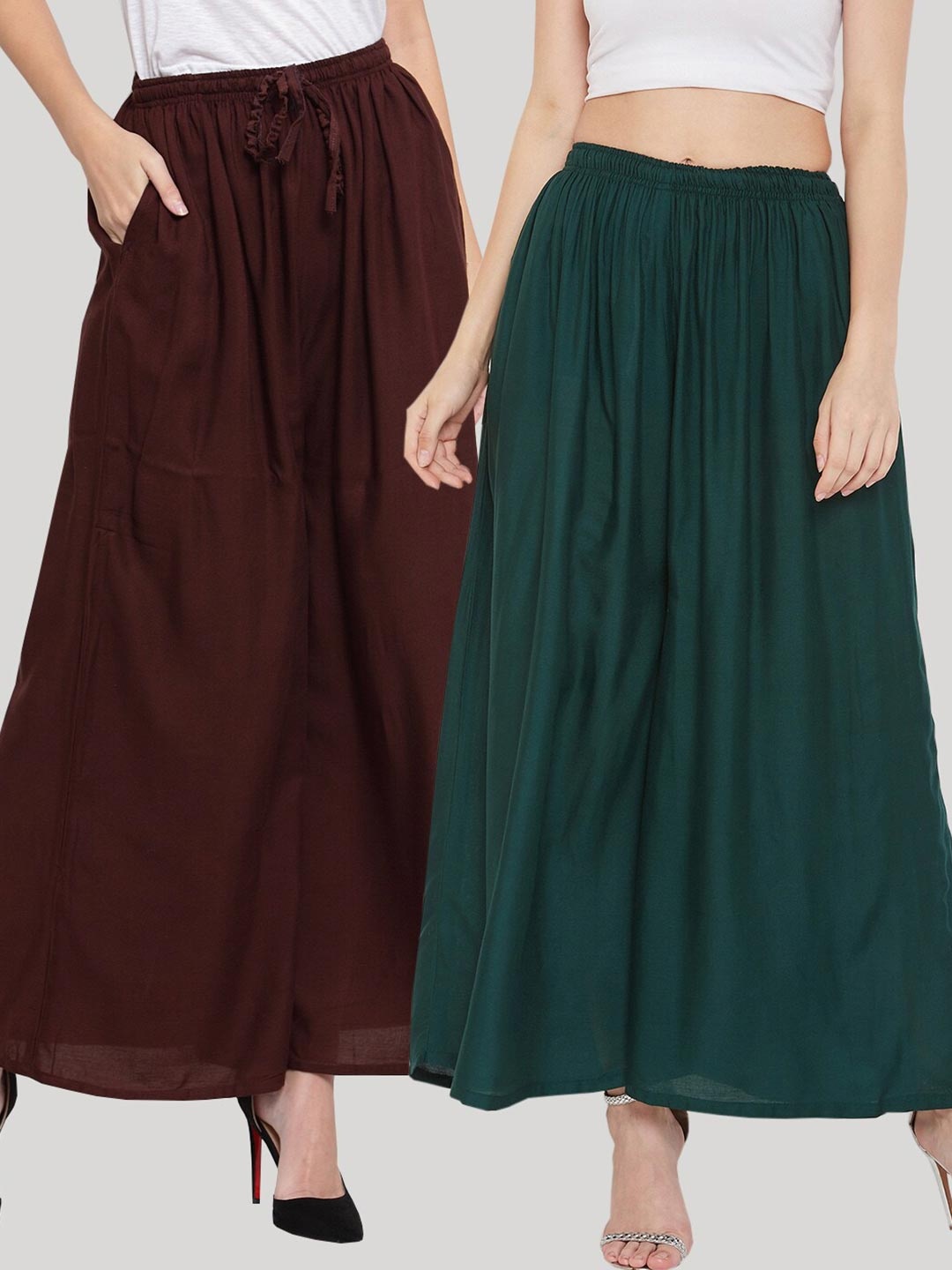 

Clora Creation Women Black & Green 2 Knitted Ethnic Palazzos