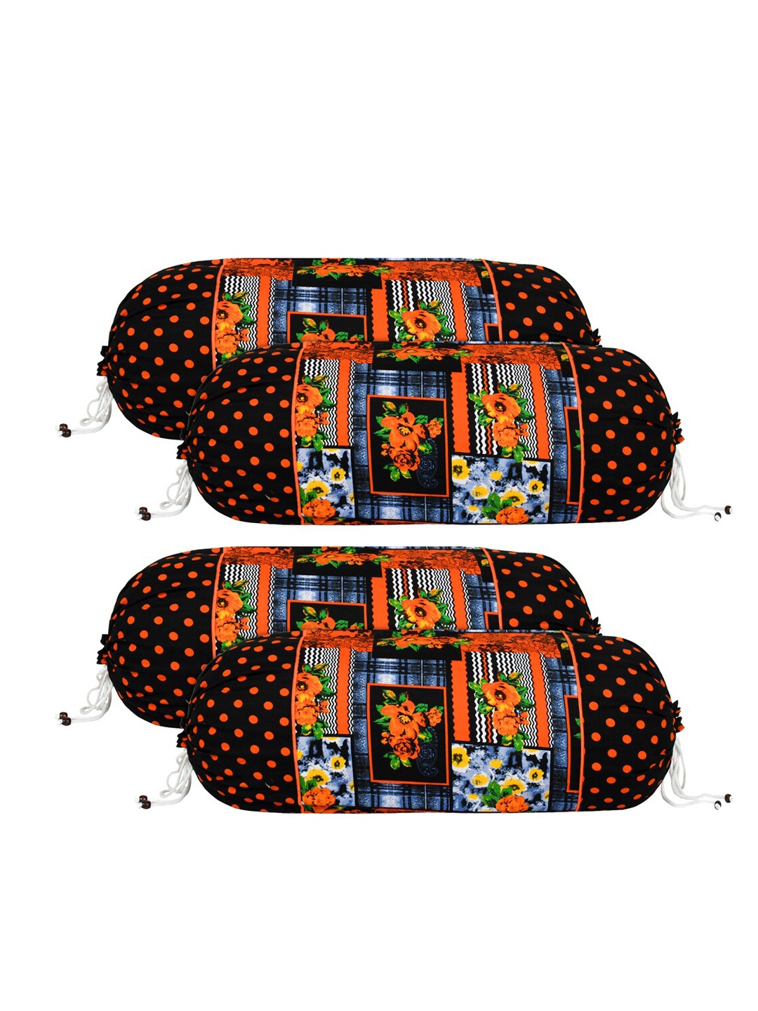 

Kuber Industries Set Of 4 Black & Orange Printed Floral Design Bolster Covers