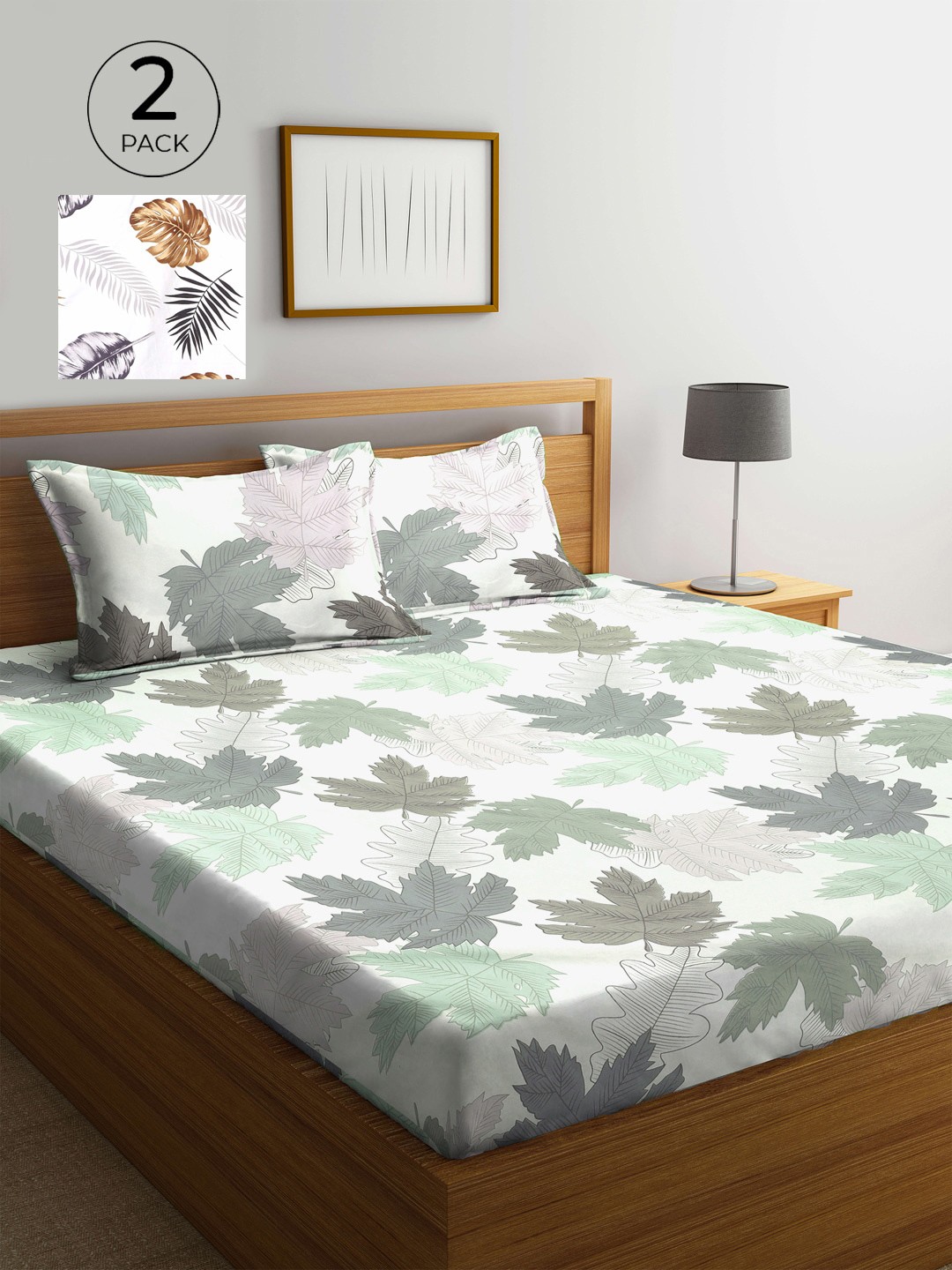 

KLOTTHE White & Grey Floral 210 TC 2 King Bedsheet with 4 Pillow Covers