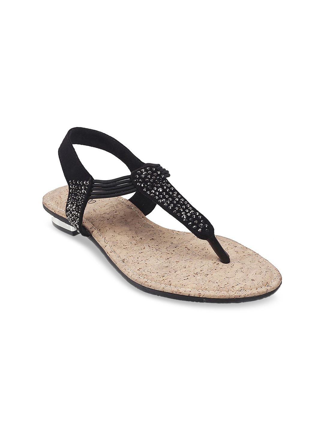 

Metro Women Black Embellished T-Strap Flats