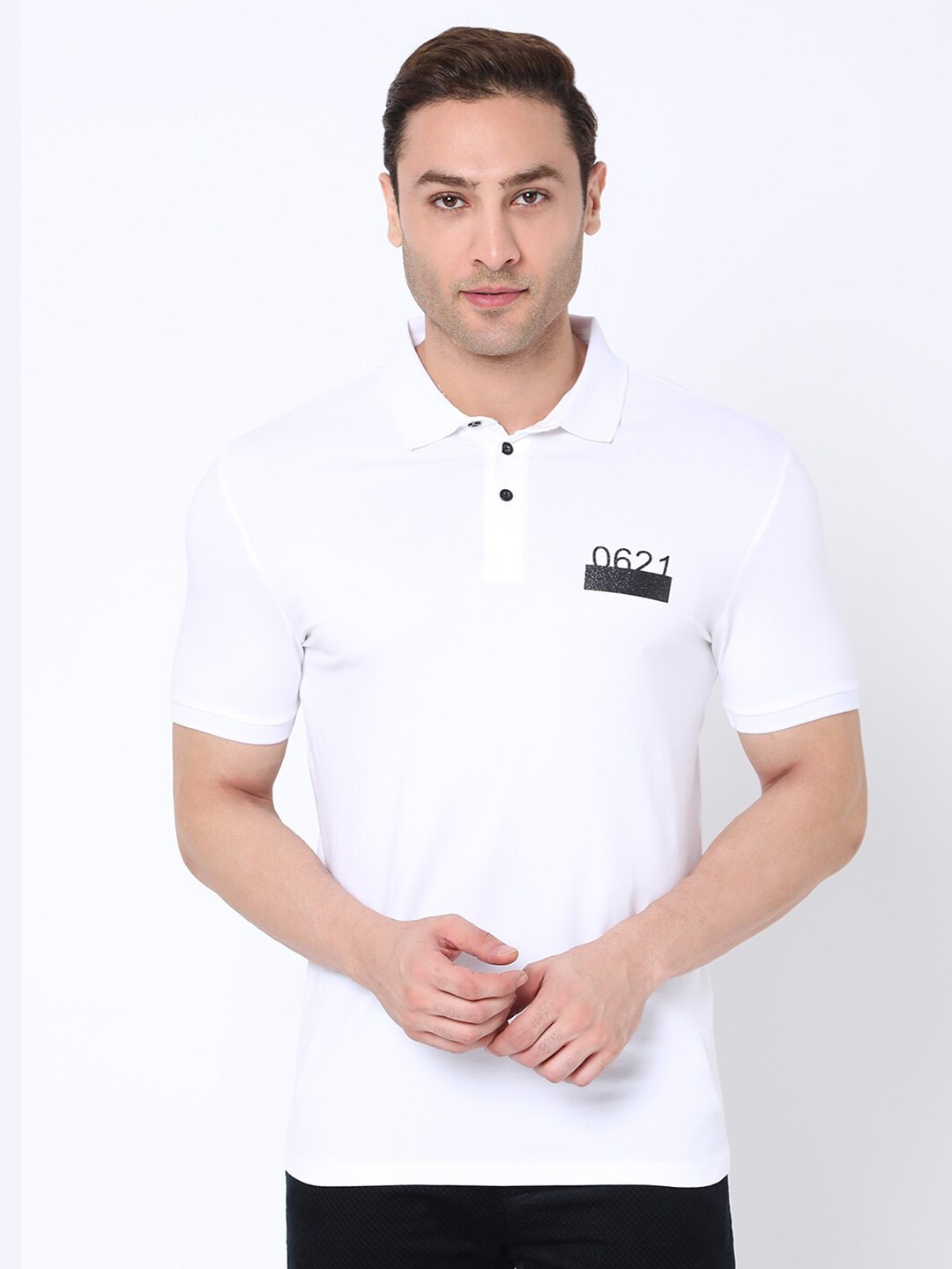 

Rex Straut Jeans Men White Polo Collar Slim Fit T-shirt