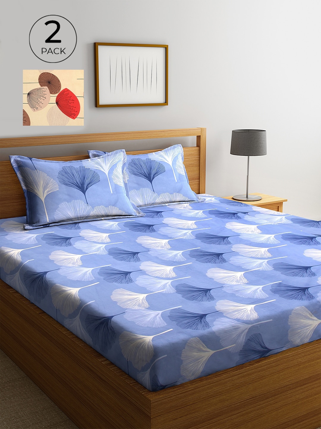 

KLOTTHE Floral 210 TC 2 King Bedsheet with 4 Pillow Covers, Blue