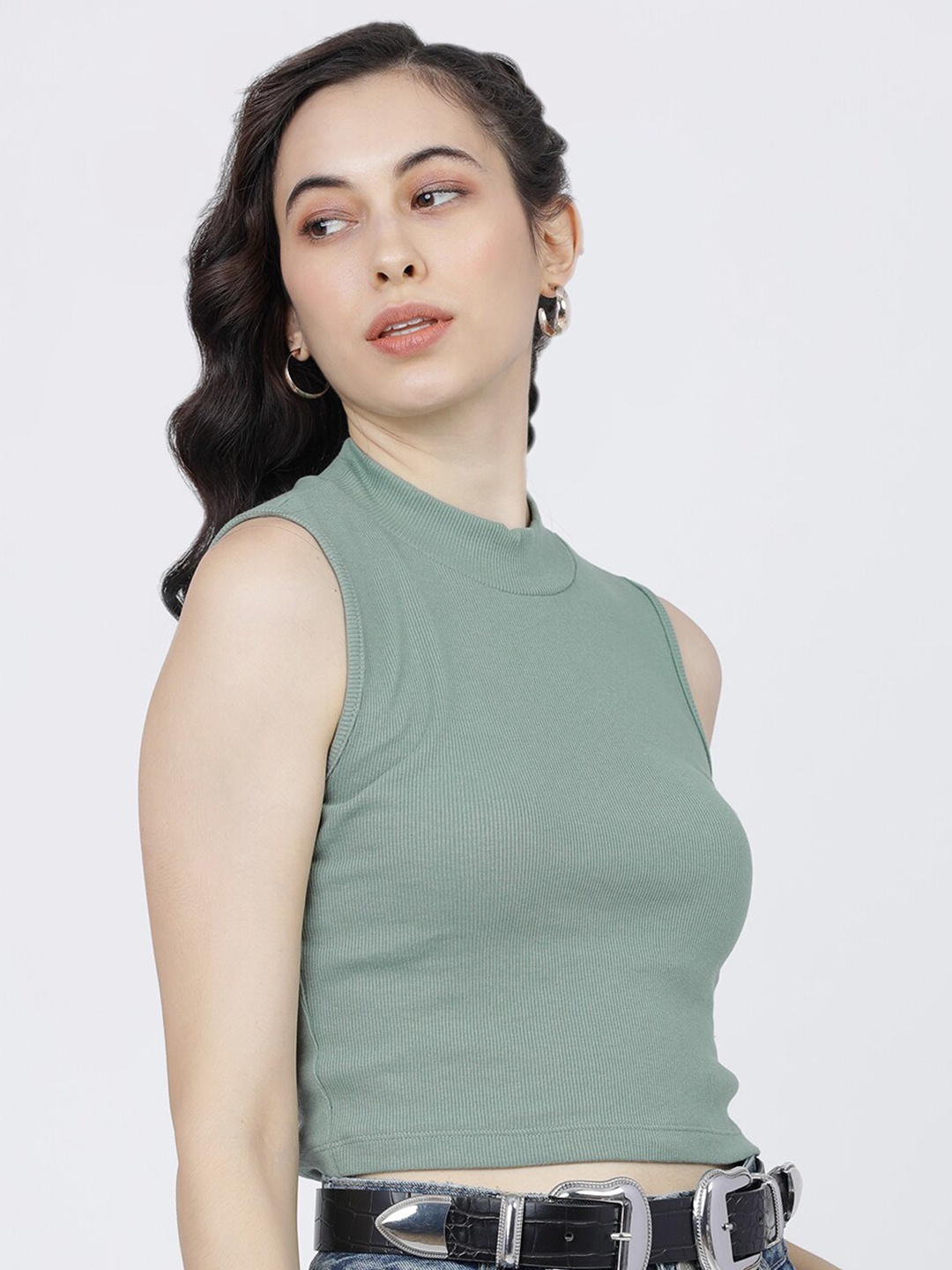 

Tokyo Talkies Women Green High Neck T-shirt