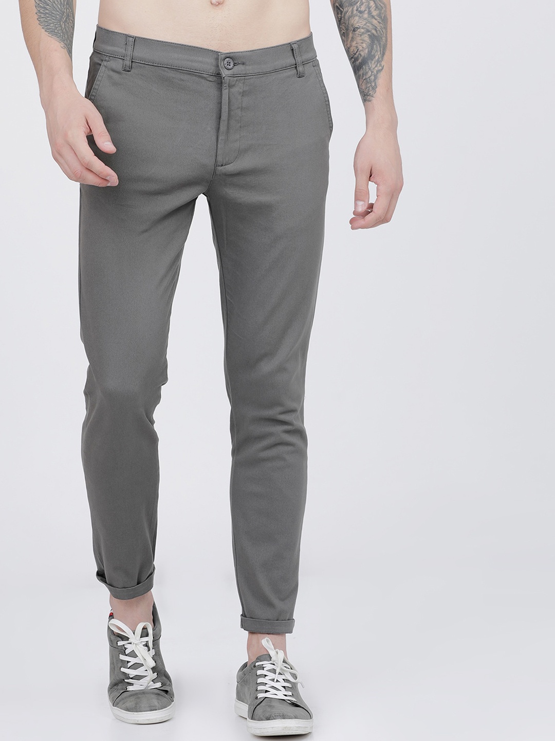 

The Indian Garage Co Men Grey Slim Fit Chinos Trousers