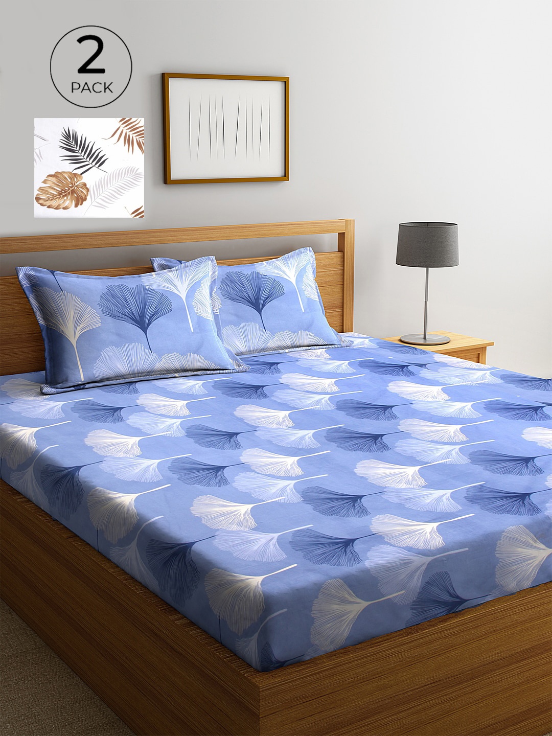 

KLOTTHE Multicolor Floral 210 TC Poly Cotton 2 King Size Double Bedsheet Set, White
