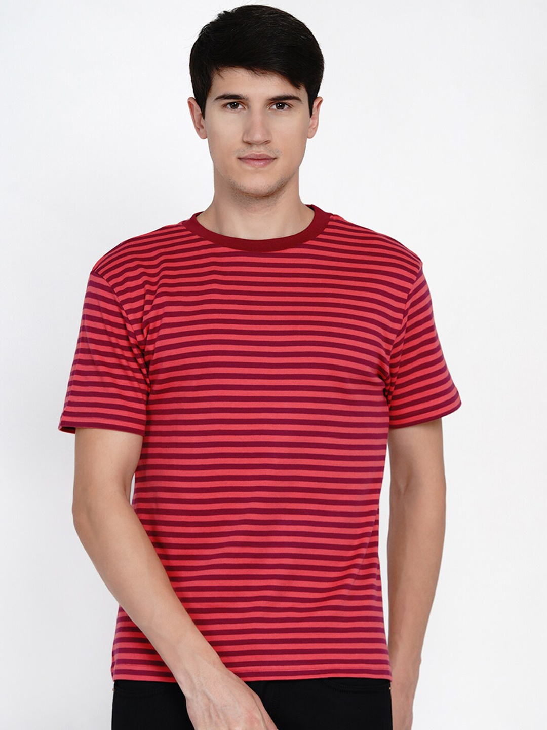 

berrytree Men Red Striped Slim Fit Sustainable T-shirt