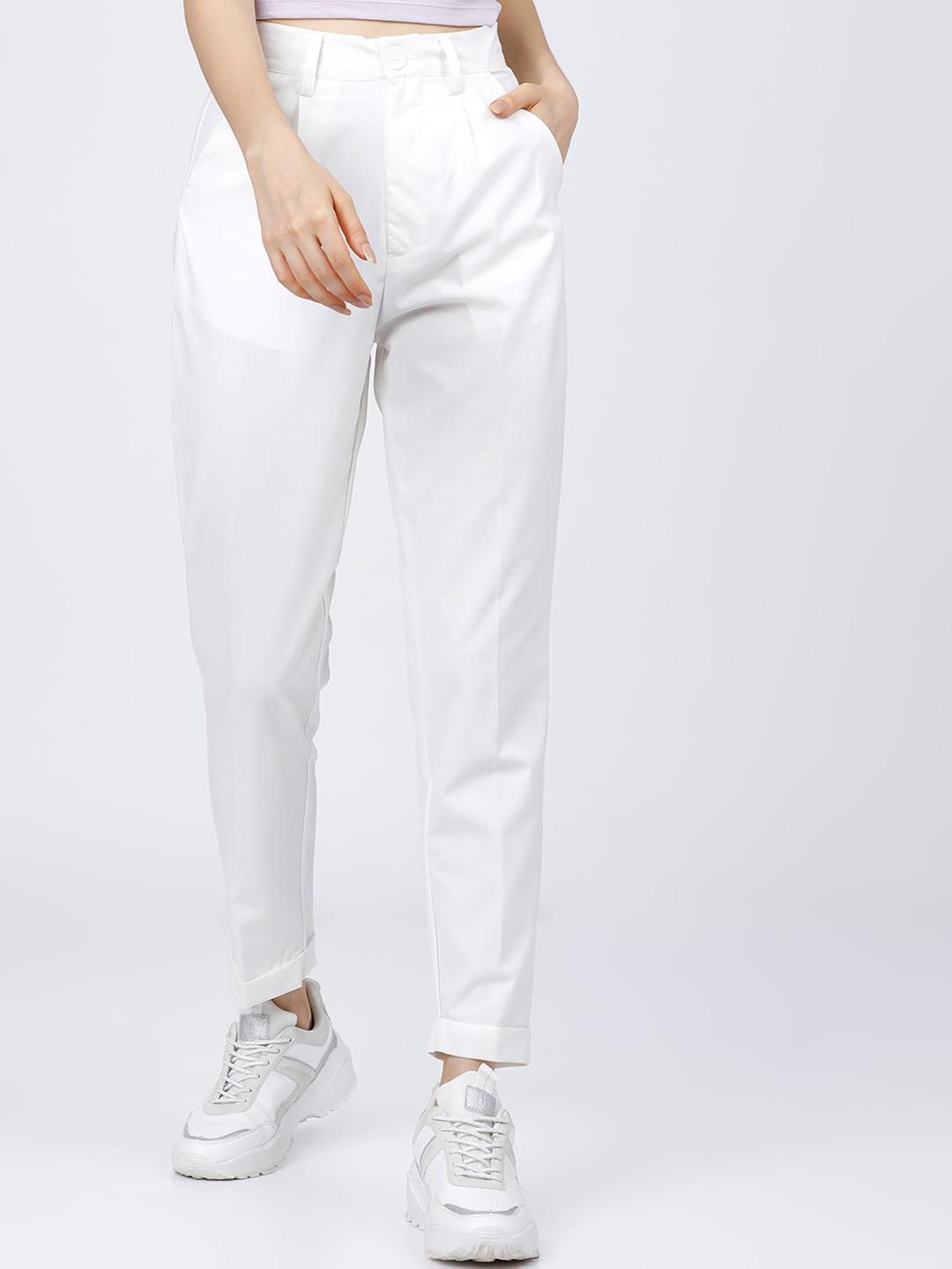 

Tokyo Talkies Women White Regular Trousers
