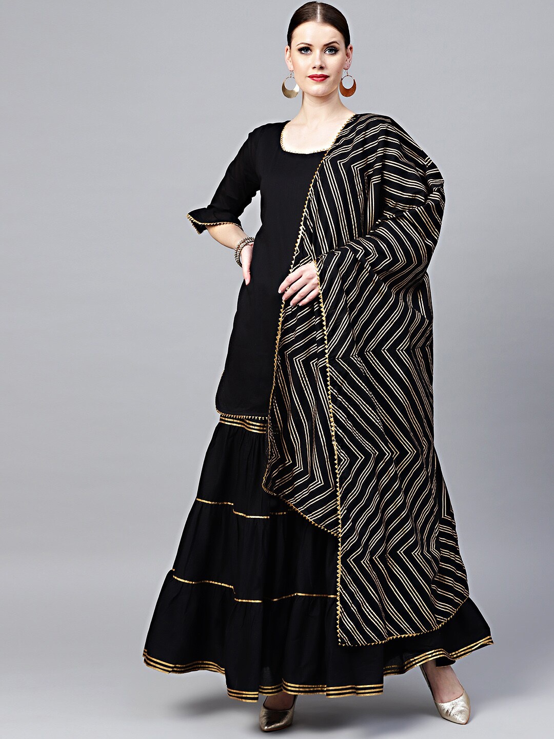 

Chhabra 555 Women Black Zardozi Pure Cotton Kurti with Sharara & With Dupatta