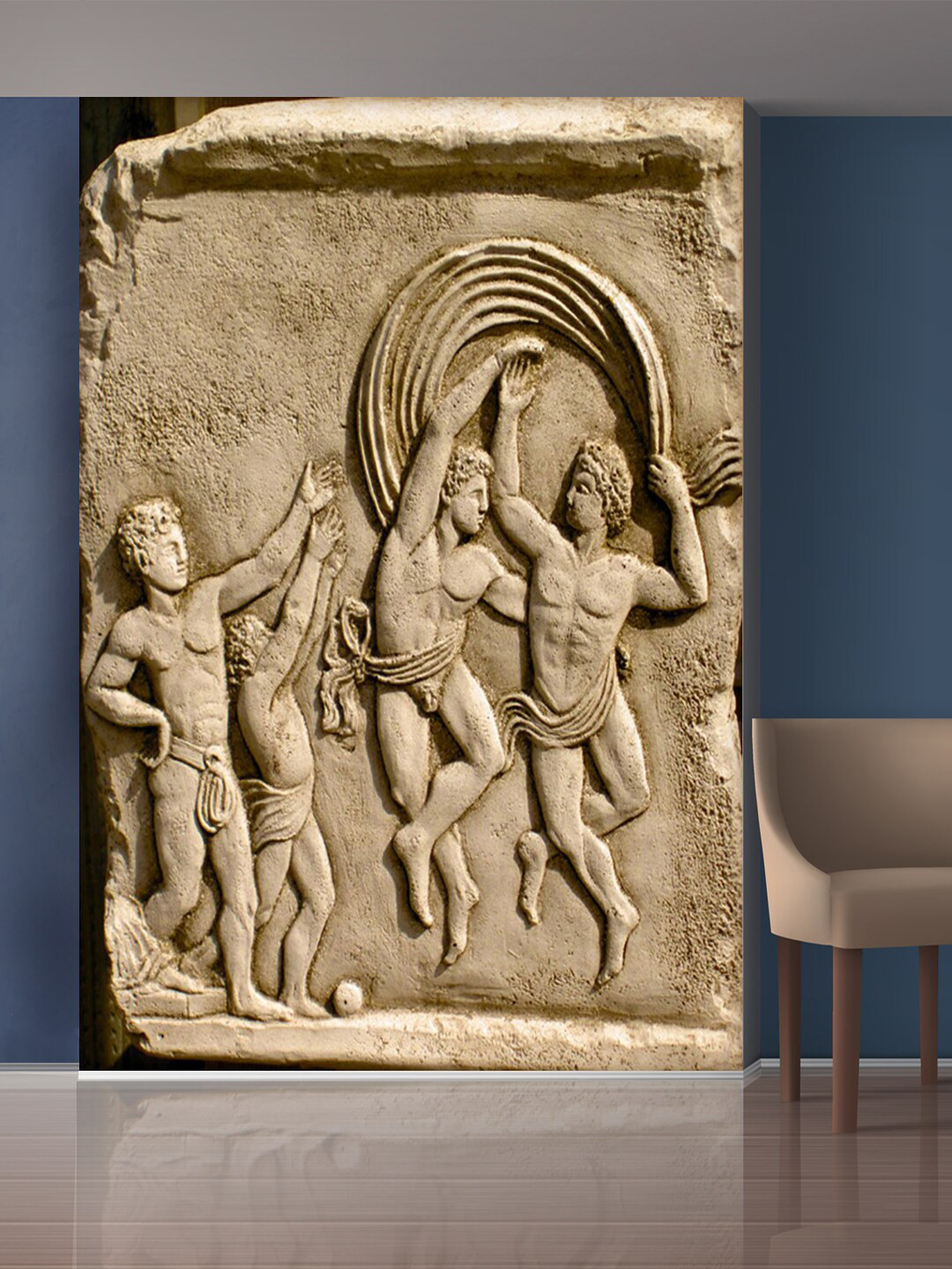 

999Store Brown Playing Children & Man Statue Self-Adhesive Wallpaper
