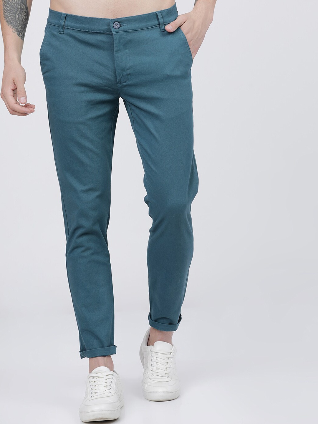 

The Indian Garage Co Men Teal Blue Slim Fit Regular Trousers